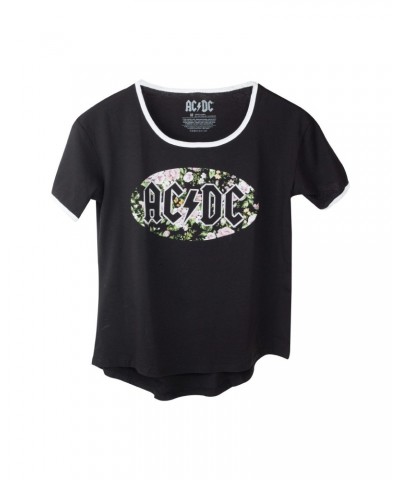 AC/DC Black Flower Ringer T-Shirt $4.30 Shirts