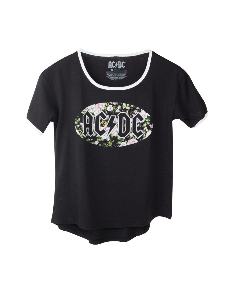 AC/DC Black Flower Ringer T-Shirt $4.30 Shirts