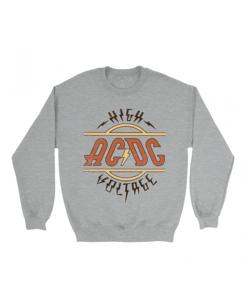 AC/DC Sweatshirt | Retro Colored High Voltage Design Distressed Sweatshirt $15.03 Sweatshirts