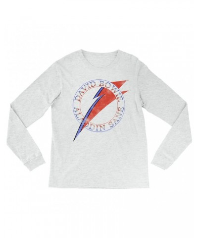 David Bowie Long Sleeve Shirt | Red And Blue Aladdin Sane Logo Distressed Shirt $9.58 Shirts