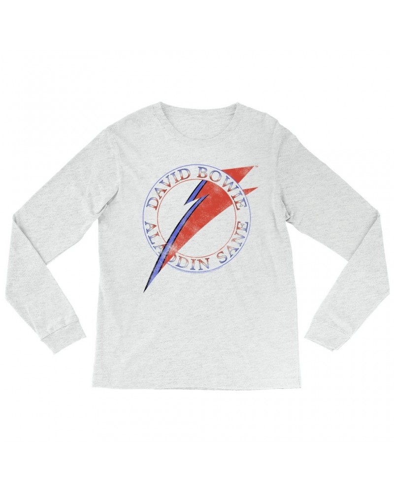 David Bowie Long Sleeve Shirt | Red And Blue Aladdin Sane Logo Distressed Shirt $9.58 Shirts