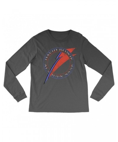 David Bowie Long Sleeve Shirt | Red And Blue Aladdin Sane Logo Distressed Shirt $9.58 Shirts