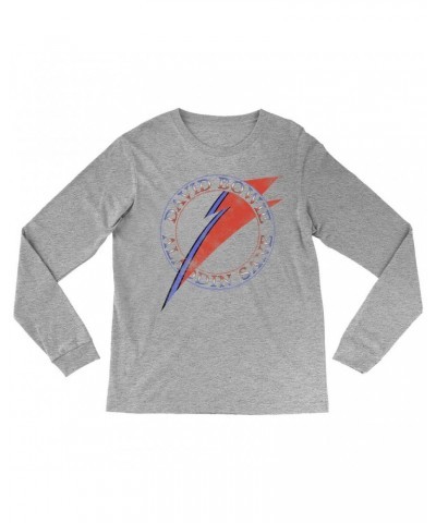 David Bowie Long Sleeve Shirt | Red And Blue Aladdin Sane Logo Distressed Shirt $9.58 Shirts