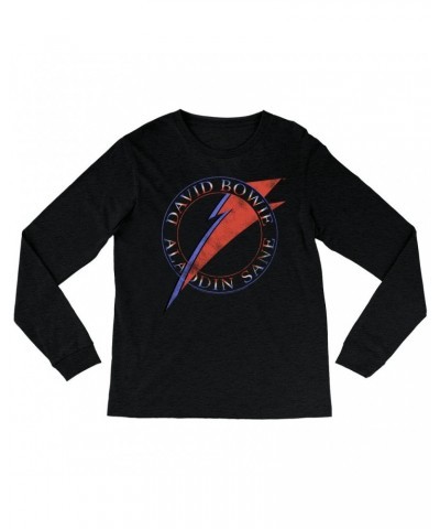 David Bowie Long Sleeve Shirt | Red And Blue Aladdin Sane Logo Distressed Shirt $9.58 Shirts