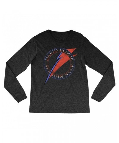 David Bowie Long Sleeve Shirt | Red And Blue Aladdin Sane Logo Distressed Shirt $9.58 Shirts