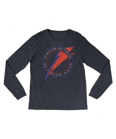 David Bowie Long Sleeve Shirt | Red And Blue Aladdin Sane Logo Distressed Shirt $9.58 Shirts