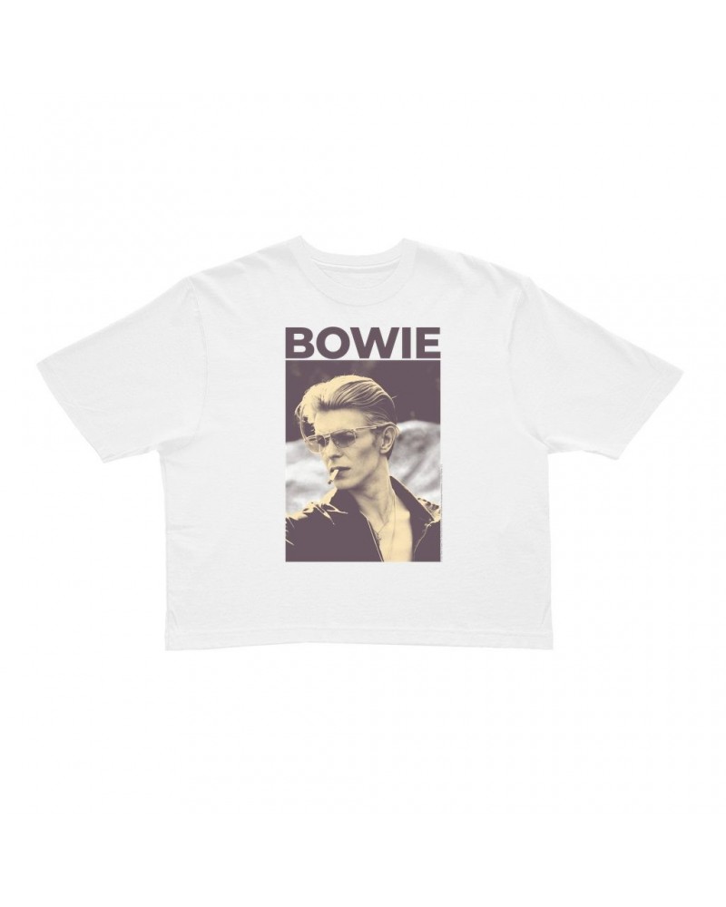 David Bowie Ladies' Crop Tee | The Man Who Fell To Earth Sepia Photo Crop T-shirt $10.78 Shirts